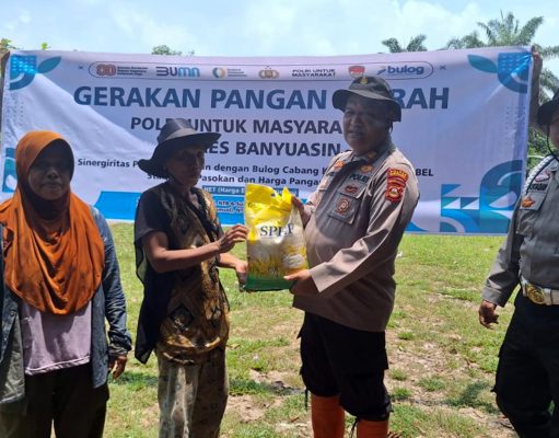 Polres Banyuasin Salurkan 8 Ton Beras Murah, Ratusan Warga Serbu Gerakan Pangan Murah di Rantau Bayur