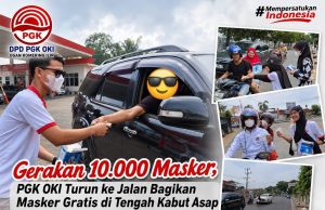 Gerakan 10.000 Masker, PGK OKI Turun ke Jalan Bagikan Masker Gratis di Tengah Kabut Asap Karhutla