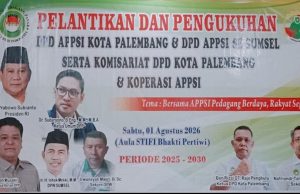 LIVE STREAMING : Pelantikan DPD APPSI Kota Palembang, DPD APPSI Se-Sumel dan Komisariat DPD serta Koperasi APPSI