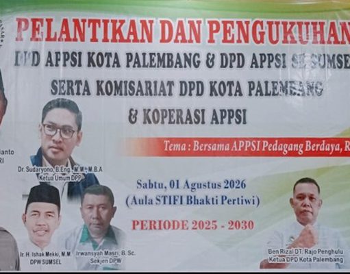 LIVE STREAMING : Pelantikan DPD APPSI Kota Palembang, DPD APPSI Se-Sumel dan Komisariat DPD serta Koperasi APPSI