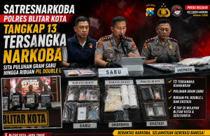 Satresnarkoba Polres Blitar Kota Tangkap 13 Tersangka Narkoba, Sita Puluhan Gram Sabu hingga Ribuan Pil Double L