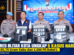 Polres Blitar Kota Ungkap Lima Kasus Narkoba, 85,75 Gram Sabu dan 1.686 Pil Dobel L Disita