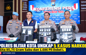 Polres Blitar Kota Ungkap Lima Kasus Narkoba, 85,75 Gram Sabu dan 1.686 Pil Dobel L Disita
